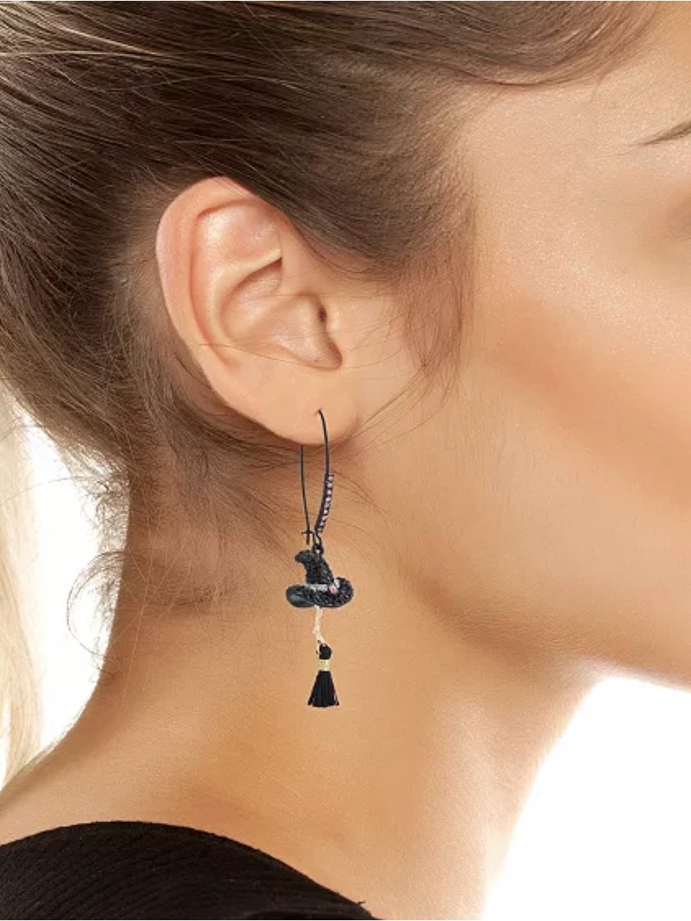 Betsey Johnson WITCH HAT BROOM SHEPHERD HOOK EARRING PINK NIB/NWT - Picture 5 of 10